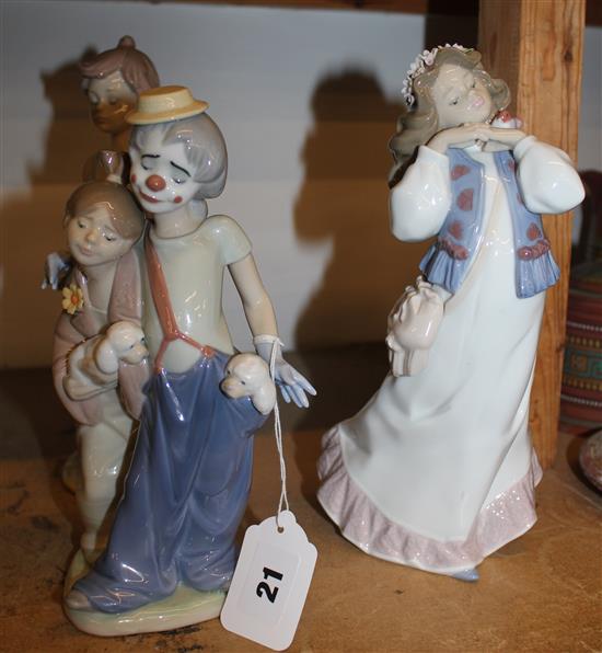 Lladro clown group, boy & girl, dancer (3) boxed